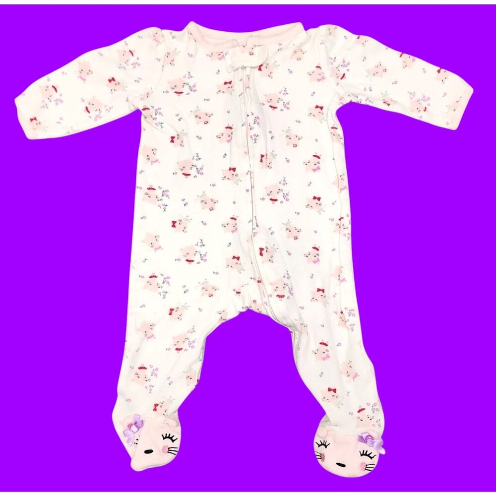Baby Girls Little Wonders Ballet Kitty Cat Zip Front Footed Sleeper 3-6 M Cotton